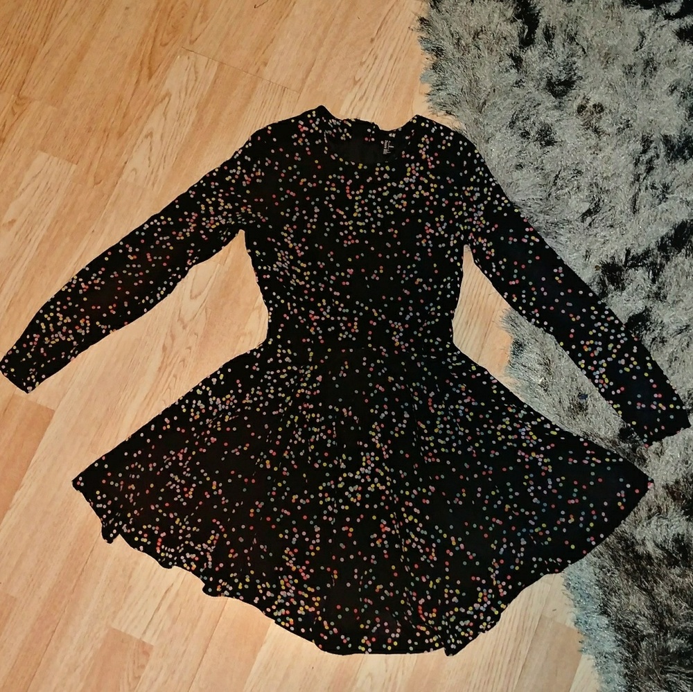 H&M Black Confetti Print Fit and Flare Dress
